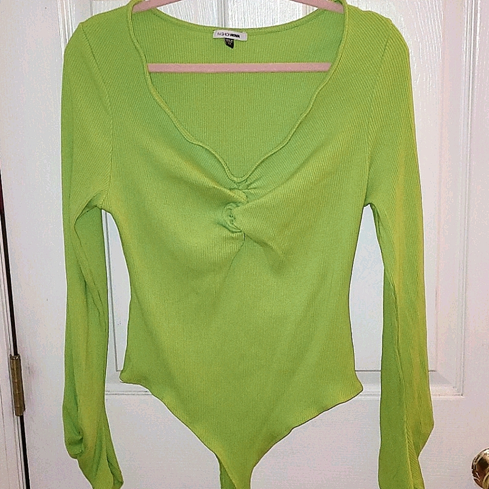 Green Ribbed Thong Bodysuit